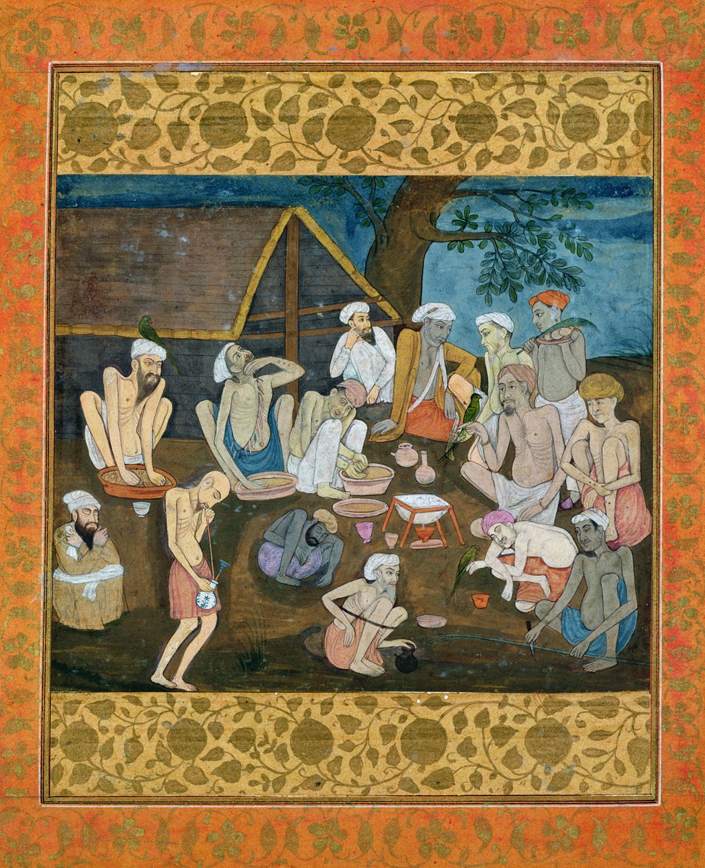 Shromáždění fakírů připravujících bhang a ganja z Velkého alba Clive od Mughal School