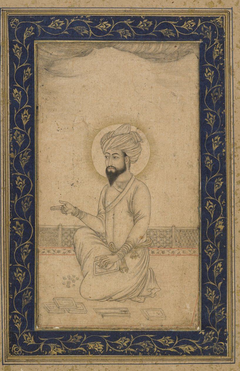 Císař Bábur, samostatné albové folio, konec 19. století od Mughal School