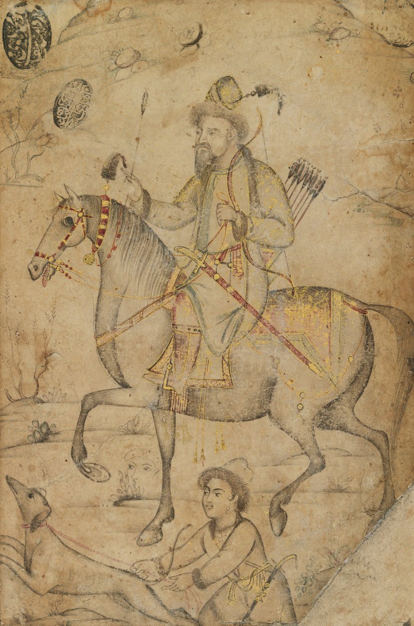 Hunter on a Horse, cca 1600 (inkoust a wc na papíře) od Mughal School