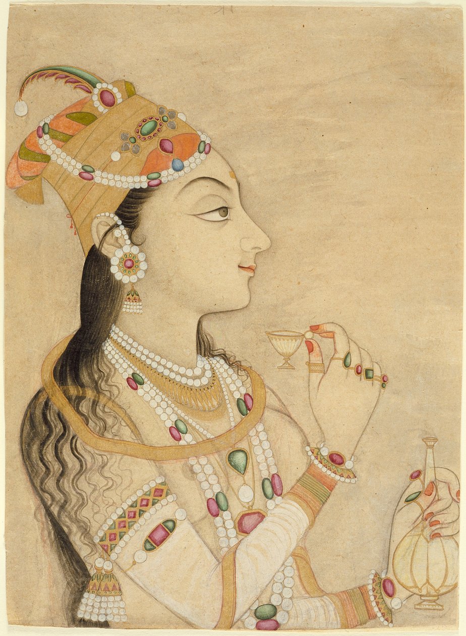 Idealizovaný portrét mughalské císařovny Nur Jahan od Mughal School