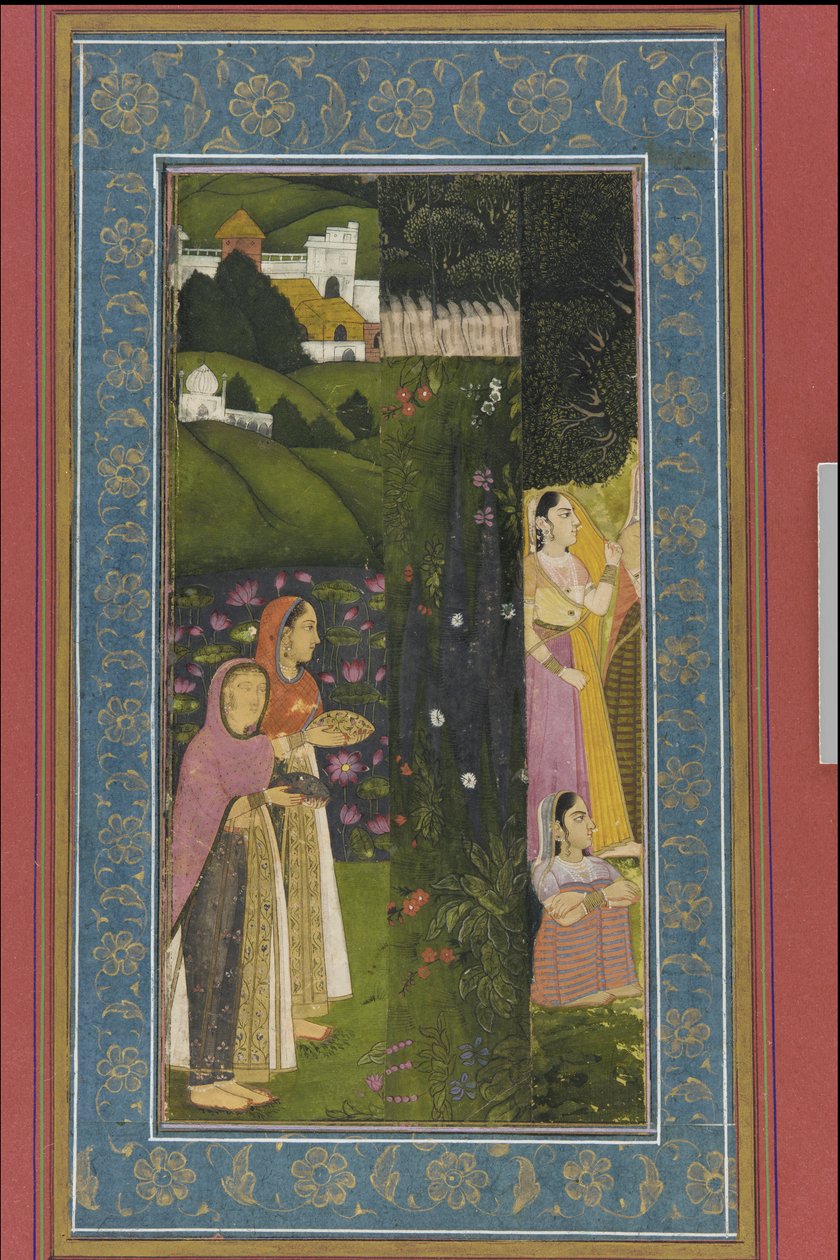 Dámy v zahradě, Album s obrazem, konec 18. století od Mughal School