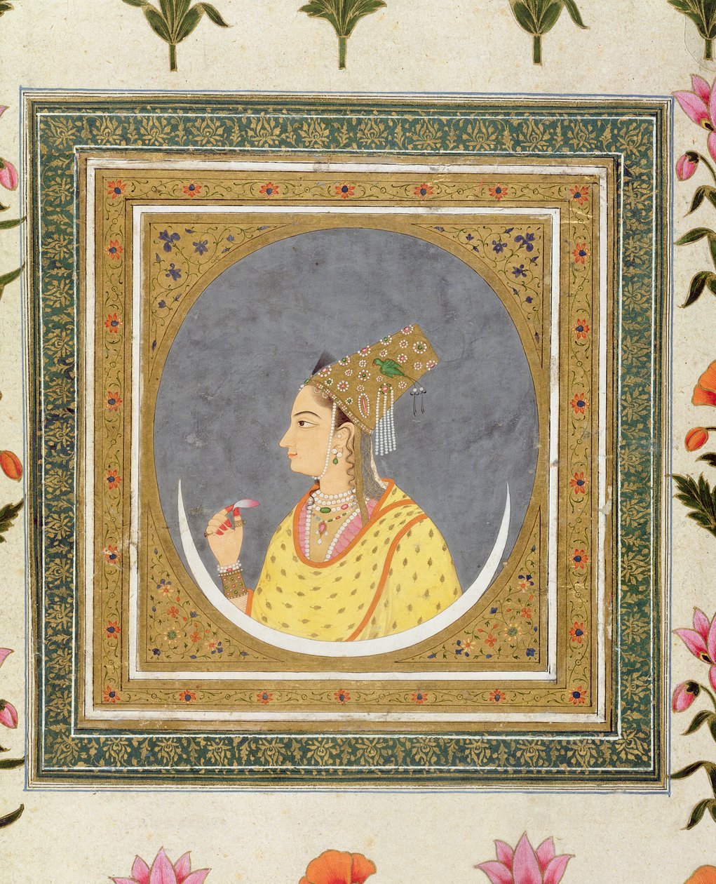Portrét dámy držící okvětní lístek lotosu, z alba Small Clive Album, cca 1750-60 od Mughal School