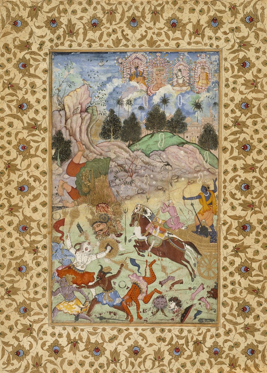 Pradyumna zabíjí Samvaru, kolem 1585-90 od Mughal School