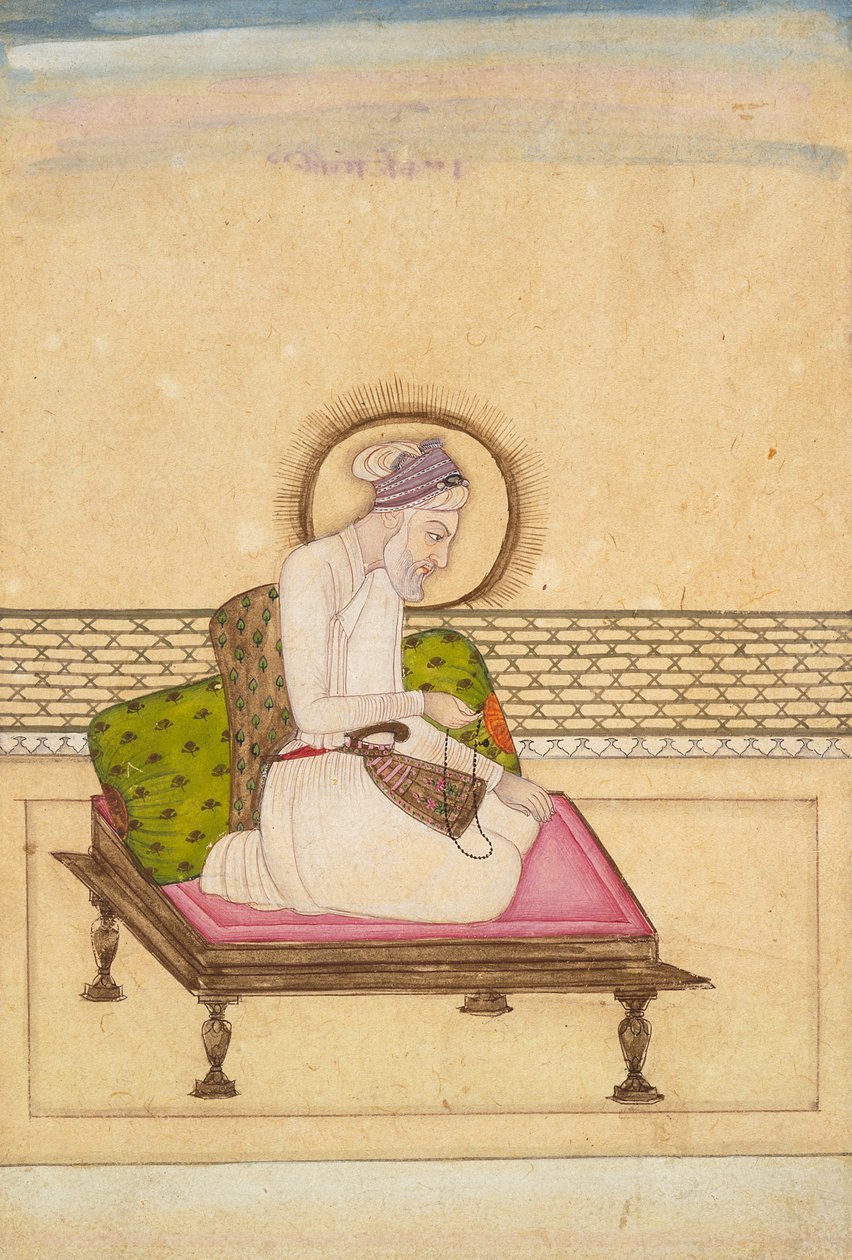 Císař Aurangzeb, kolem roku 1725 (neprůhledný akvarel a zlato na papíře) od Mughal School