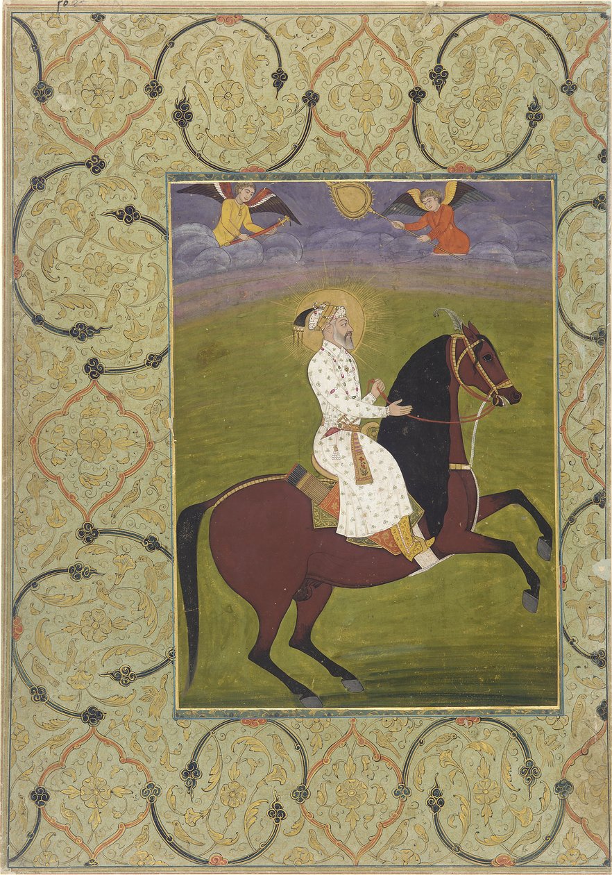 Jezdecký portrét Shahjahana (r. 1628-58), oddělené albové folio, 1750-1770 (neprůhledný akvarel na papíře) od Mughal School