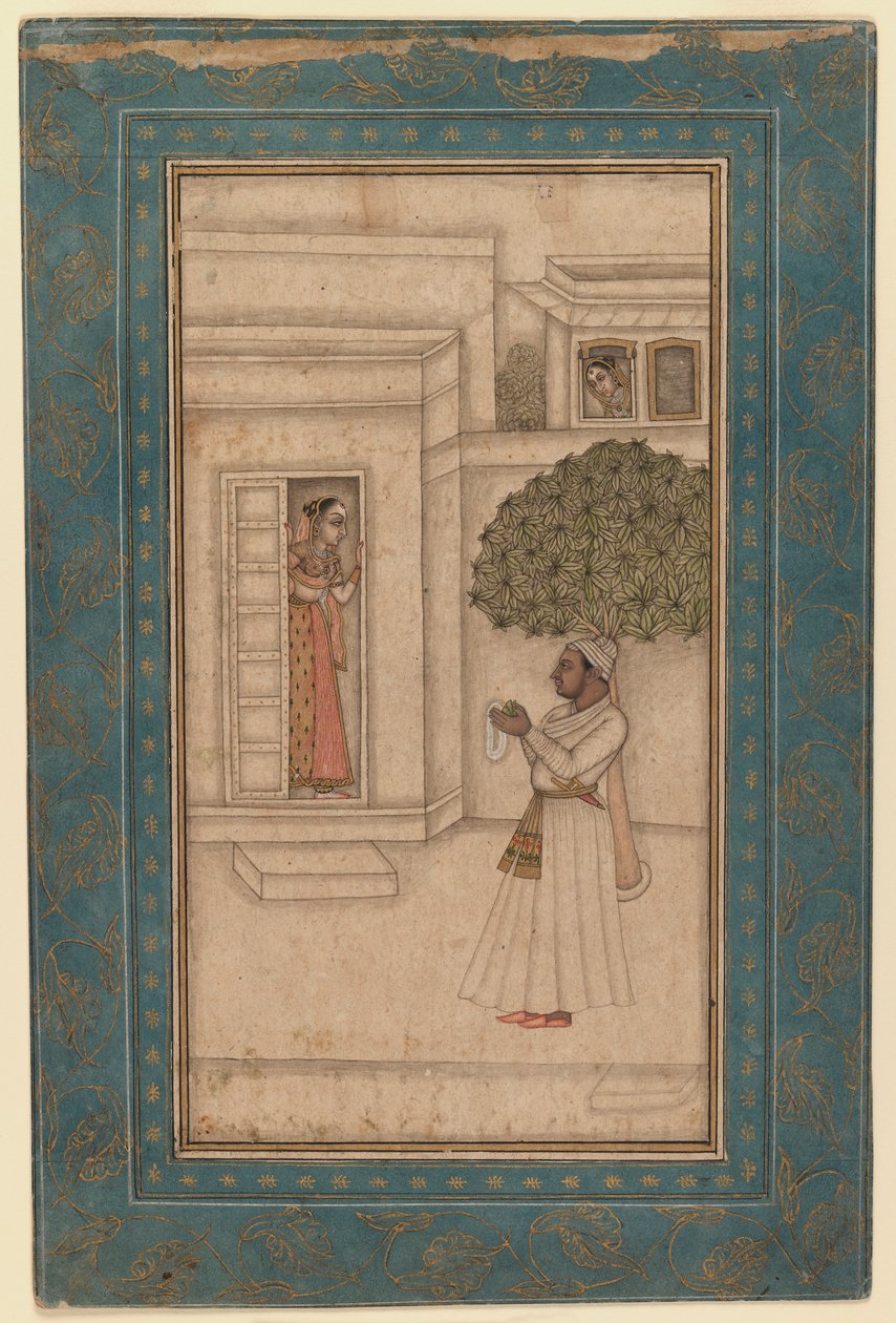 Princ a jeho milovaní v zahradě, cca 1760 (inkoust a neprůhledné wc na papíře) od Mughal School