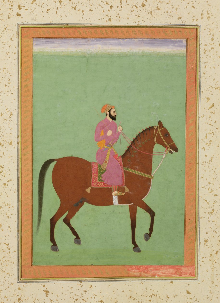 A Mughal Amir on Horseback, c.1670-80, z Velkého Clive Album od Mughal School