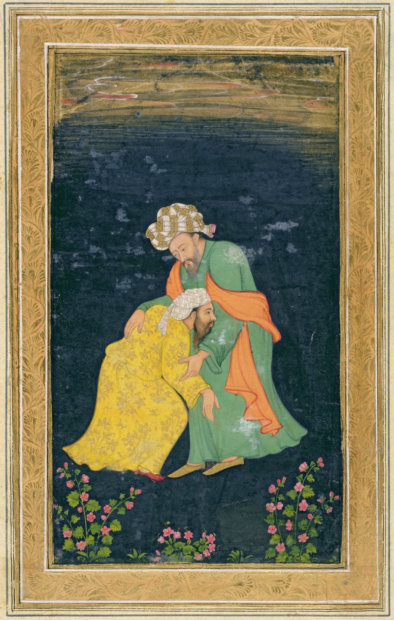 Mullah se klaní muži v íránských šatech, který ho zvedá ze své prosby, z Small Clive Album (wc na papíře) od Mughal School