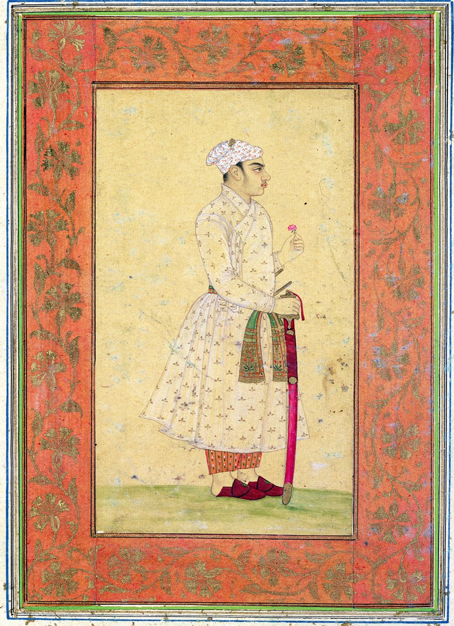 Mladý šlechtic z Mughalského dvora, z Velkého alba Clive (tónovaná kresba s wc na papíře) od Mughal School