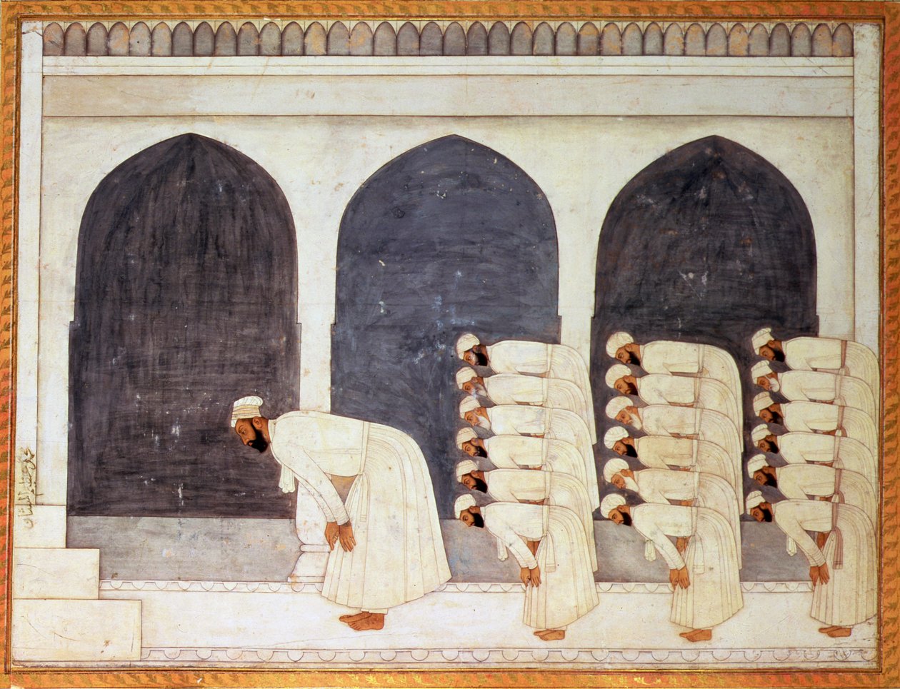 Folio.38a Mogulský princ v mešitě vedoucí páteční modlitby z velkého alba Clive, Mughal, kolem roku 1720 od Mughal School