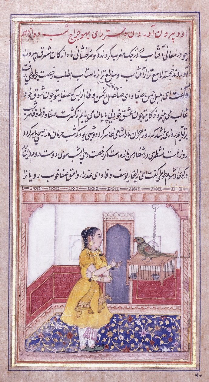 Khujista Talking to the Parrot, c. 1580 od Mughal School