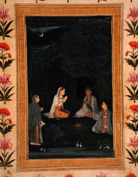 Dáma na návštěvě ášramu v noci, z alba Small Clive Album od Mughal School