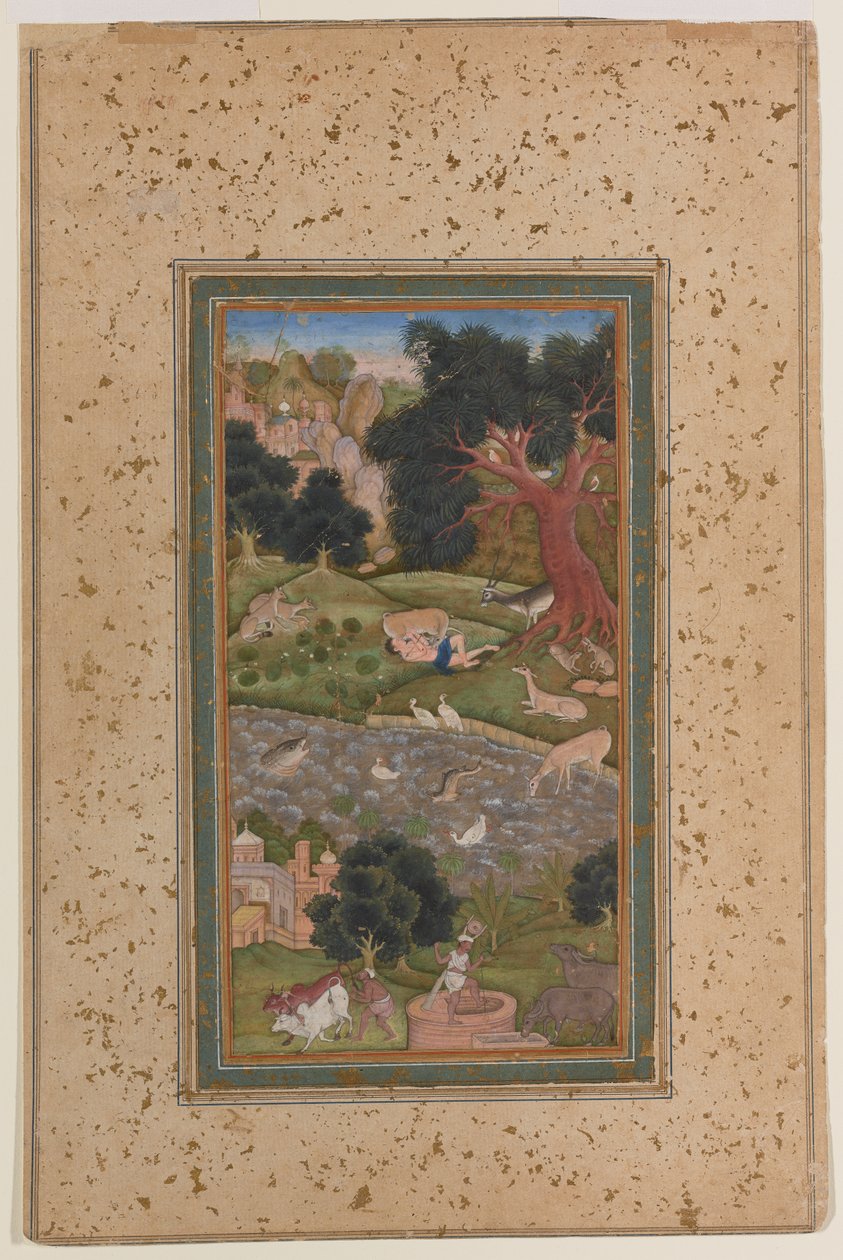 Majnun in the Wilderness, cca 1600 (neprůhledný akvarel na papíře) od Mughal School