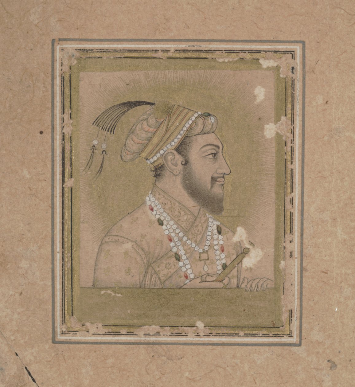 Portrét Shah Jehana, cca 17. století (inkoust s akvarelem a zlatem) od Mughal School