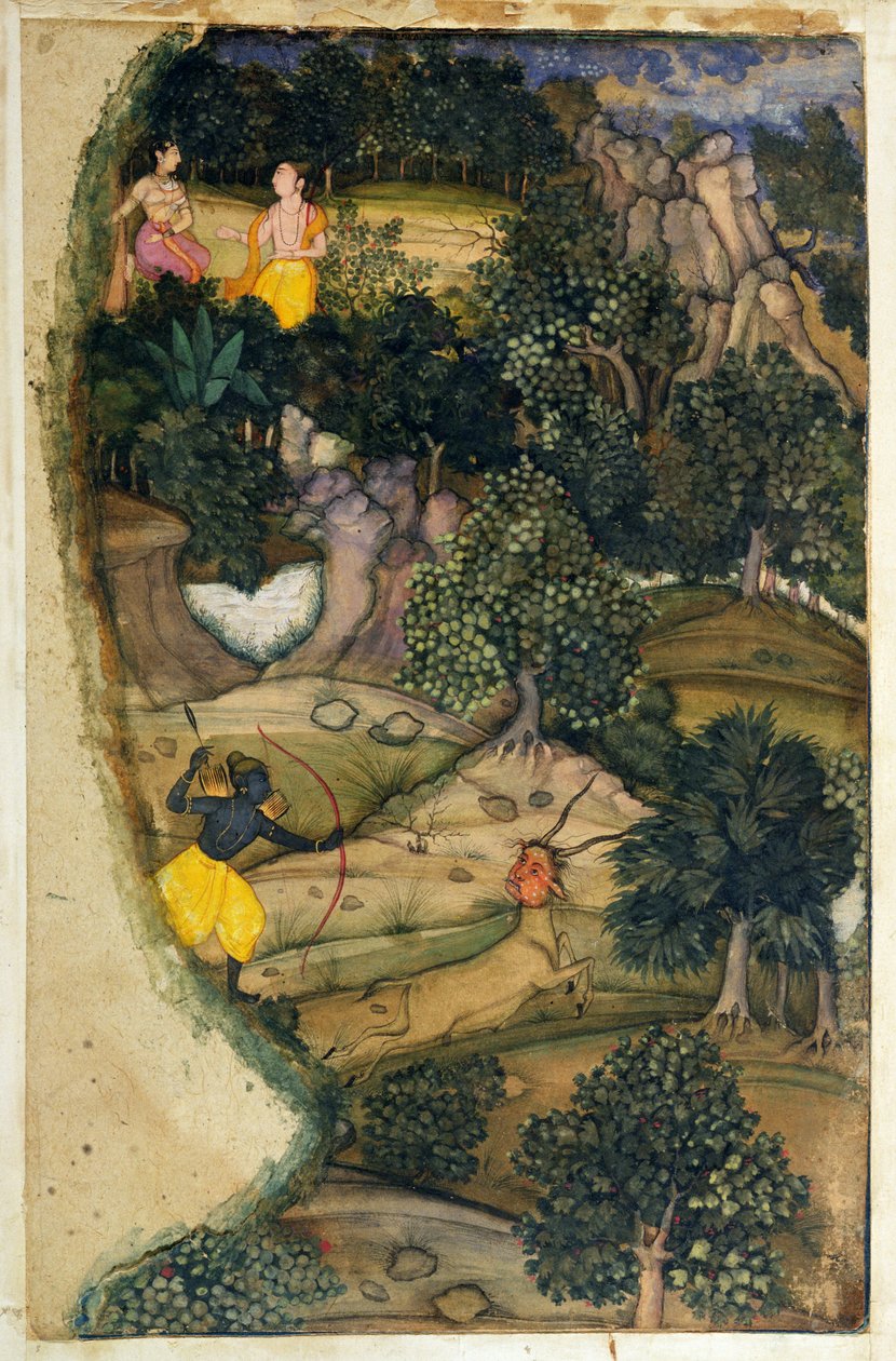 Ráma honí Zlatého jelena, z Rámájany, 1600 od Mughal School
