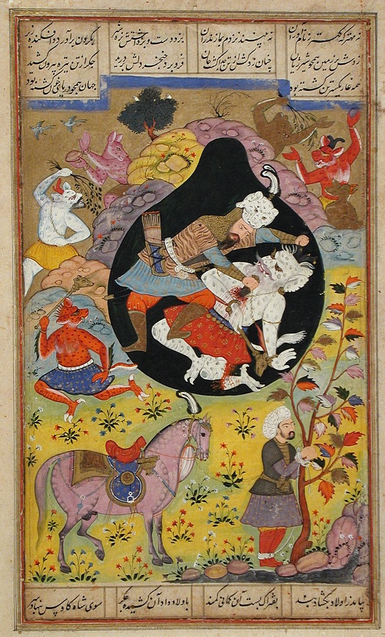 Rustam zabíjí White Div, 1608 od Mughal School