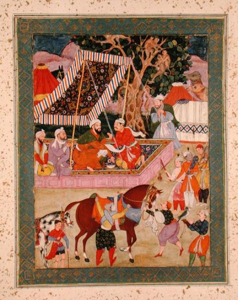 Scéna během Hawkingovy expedice, z Velkého alba Clive, kolem roku 1570 od Mughal School