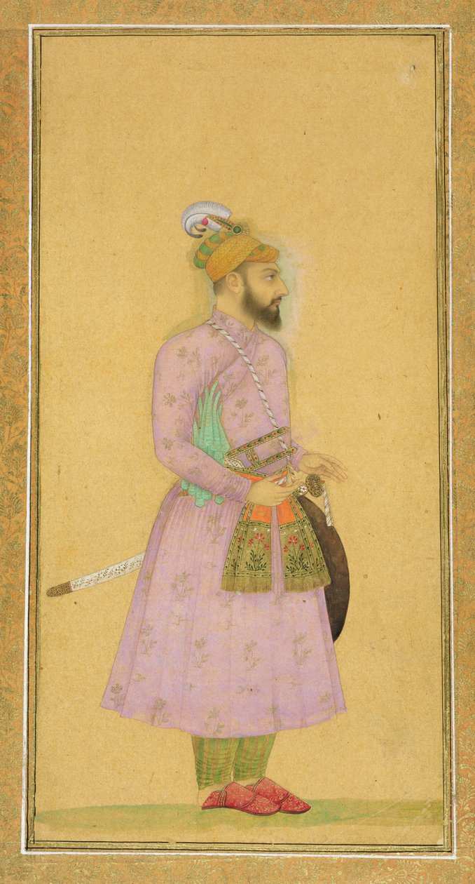 Stojící postava mughalského prince z alba Small Clive Album, cca 1630-40 (kvaš a wc na papíře) od Mughal School