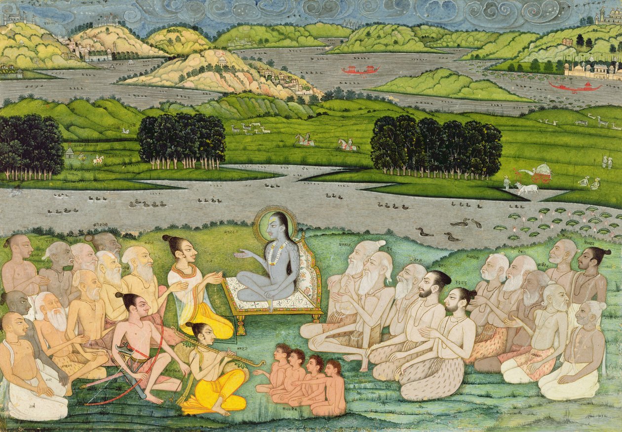 Mudrc Shuku Deva oslovující krále Parikshita a skupinu Sadhuů, kolem roku 1760, od Mughal School