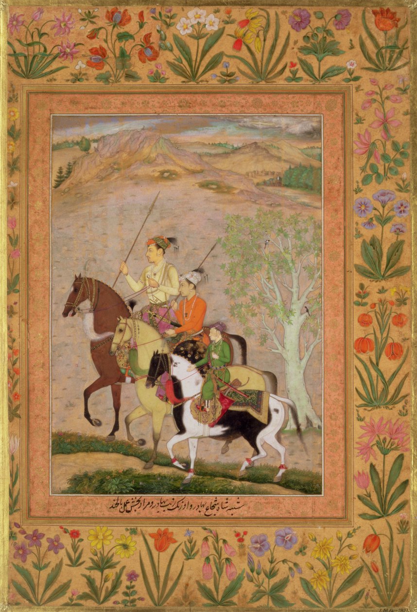 Tři princové na lovu, kolem roku 1635 od Mughal School