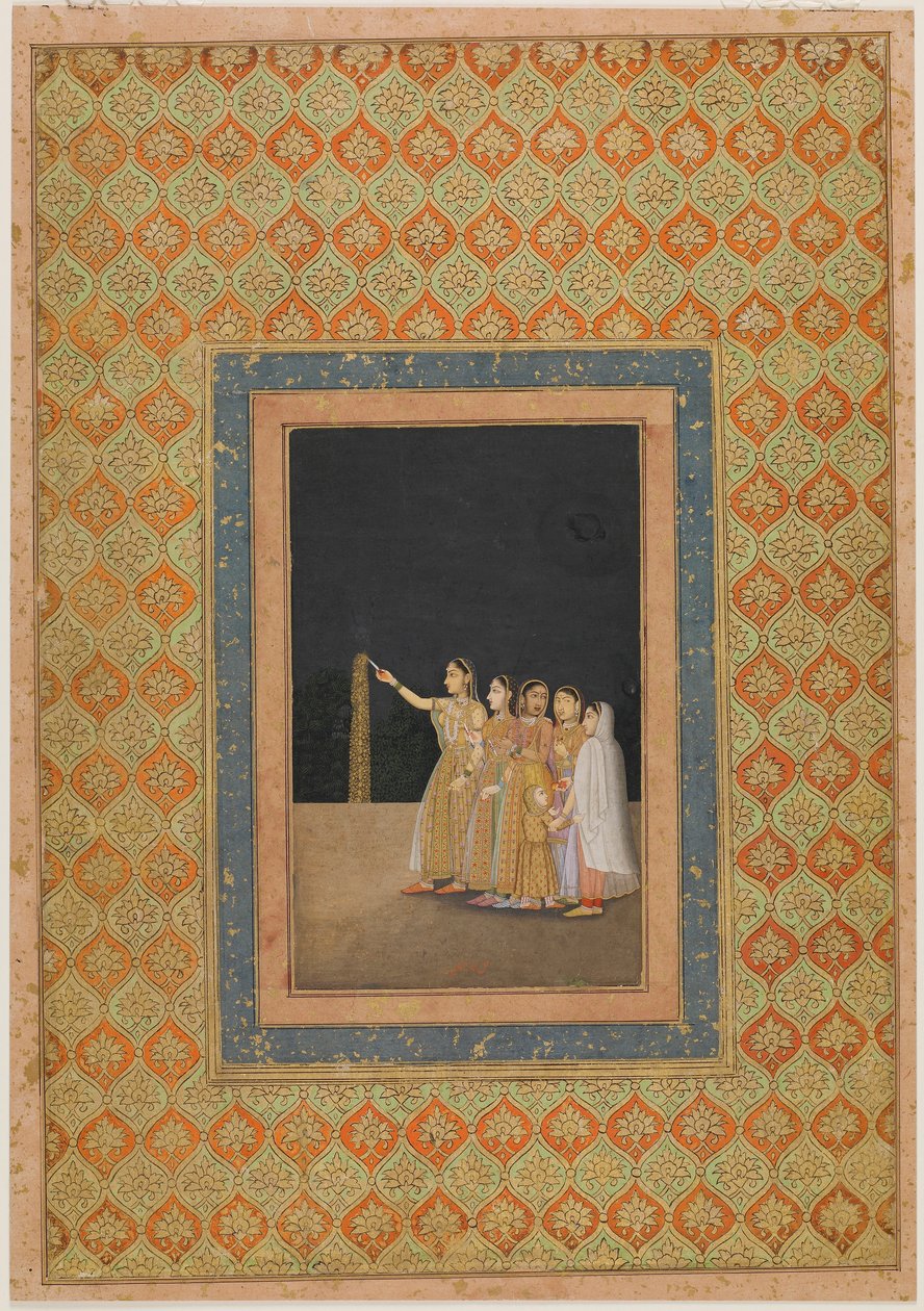 Dvorní dámy si hrají s ohňostrojem, ca. 1740. od Muhammad Afzal
