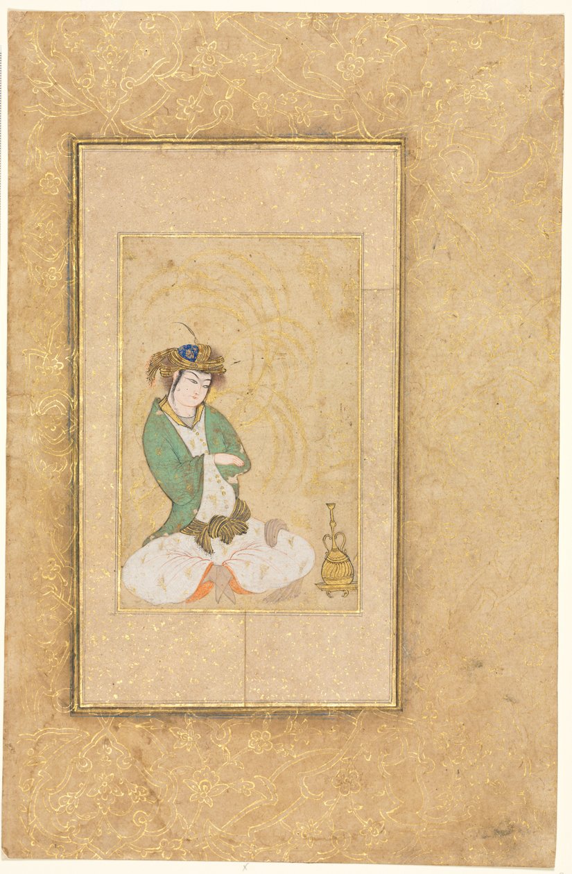 Mládež sedící u vrby, jednostránková ilustrace, c. 1600-1650. od Muhammad Yusuf
