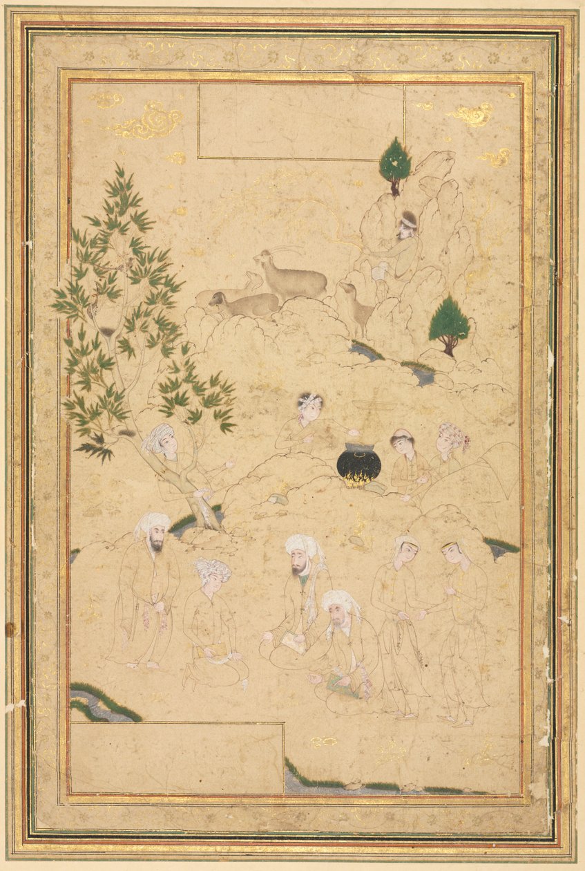 Piknik v horách, jednostránková ilustrace, c. 1550-1600. od Muhammadi