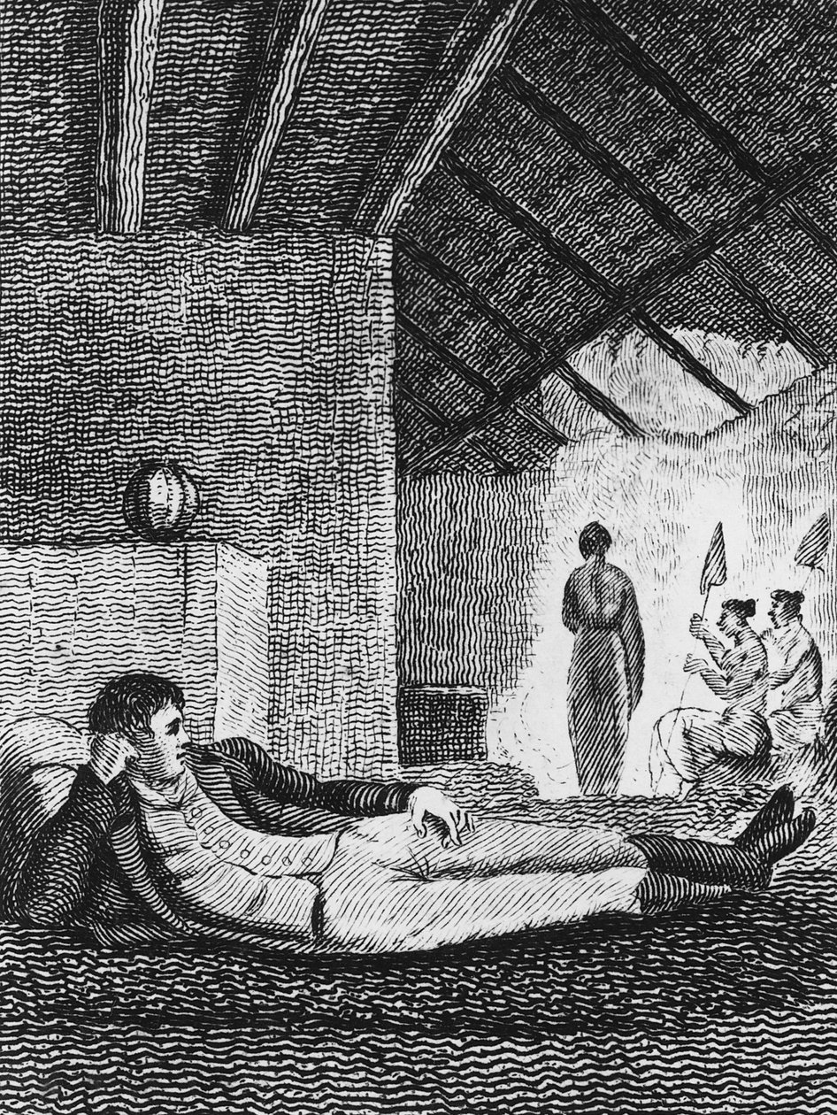 Park odpočívá v domorodé chýši během svých cest, 1816 od Mungo Park