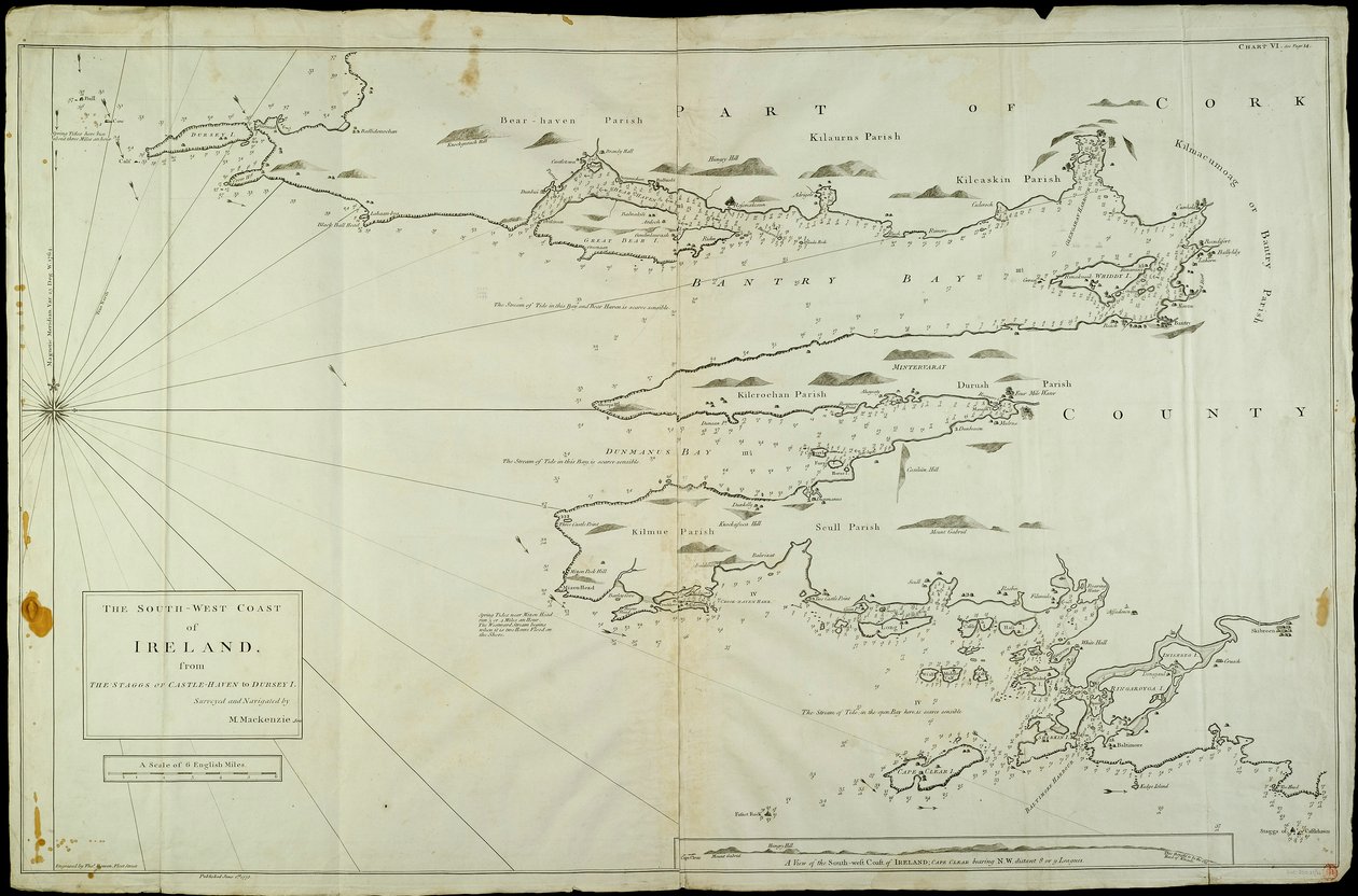 Jihozápadní pobřeží Irska od Staggs of Castle Haven po Dursey I. Vyšetřil a navigoval M. Mackenzie Sen. 1775. od Murdoch & Bowen Thomas Senior (fl.1775) Mackenzie