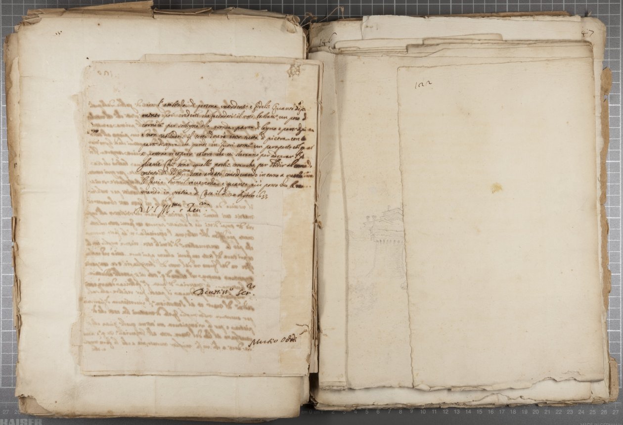 Portfolio kreseb Mutio Oddi z Urbina a dalších, p120, verso, cca 1635-40 (pero a inkoust na papíře ve vázaném svazku) od Muzio Oddi
