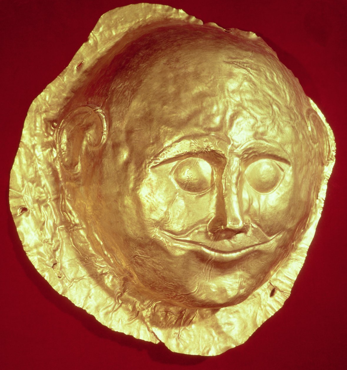 Posmrtná maska z hrobu IV hrobového kruhu A, Mykény, asi 1580-1550 př. n. l. (zlato) od Mycenaean