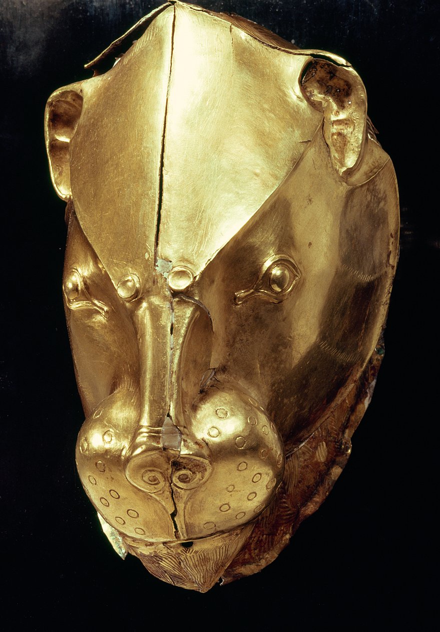 Lví hlava rhyton, z Grave IV, Grave Circle A, Mycenae (zlato) (viz také 179999) od Mycenaean
