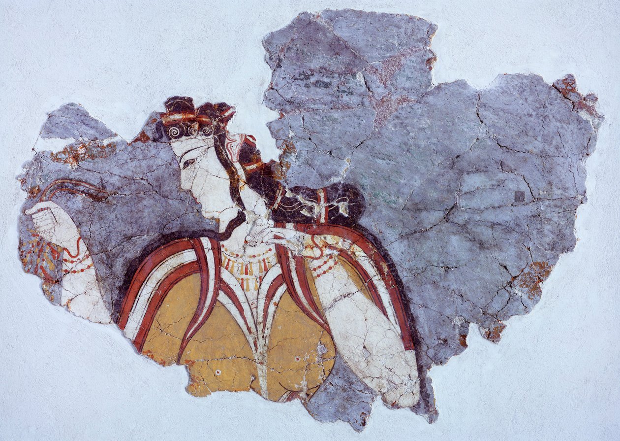 Dvorní dáma, freska z mykénského paláce (Řecko), mykénská civilizace od Mycenaean