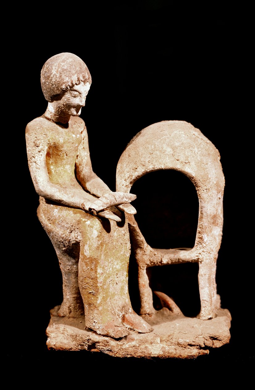 Mykénské umění: ženská postava v peci držící v ruce bochník chleba. 16. století před naším letopočtem. Štrasburk, archeologické muzeum od Mycenaean