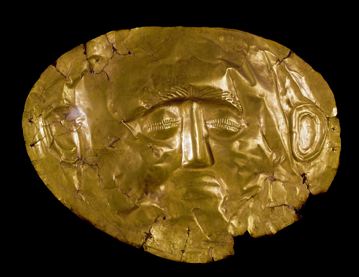 Mykénské umění: zlatá maska. Z místa Mycenes. 16. století př. n. l. Athény, národní archeologické muzeum – mykénské umění: zlatá pohřební maska z Mykén. 16. století před naším letopočtem. Národní archeologické muzeum, Atény, Řecko od Mycenaean