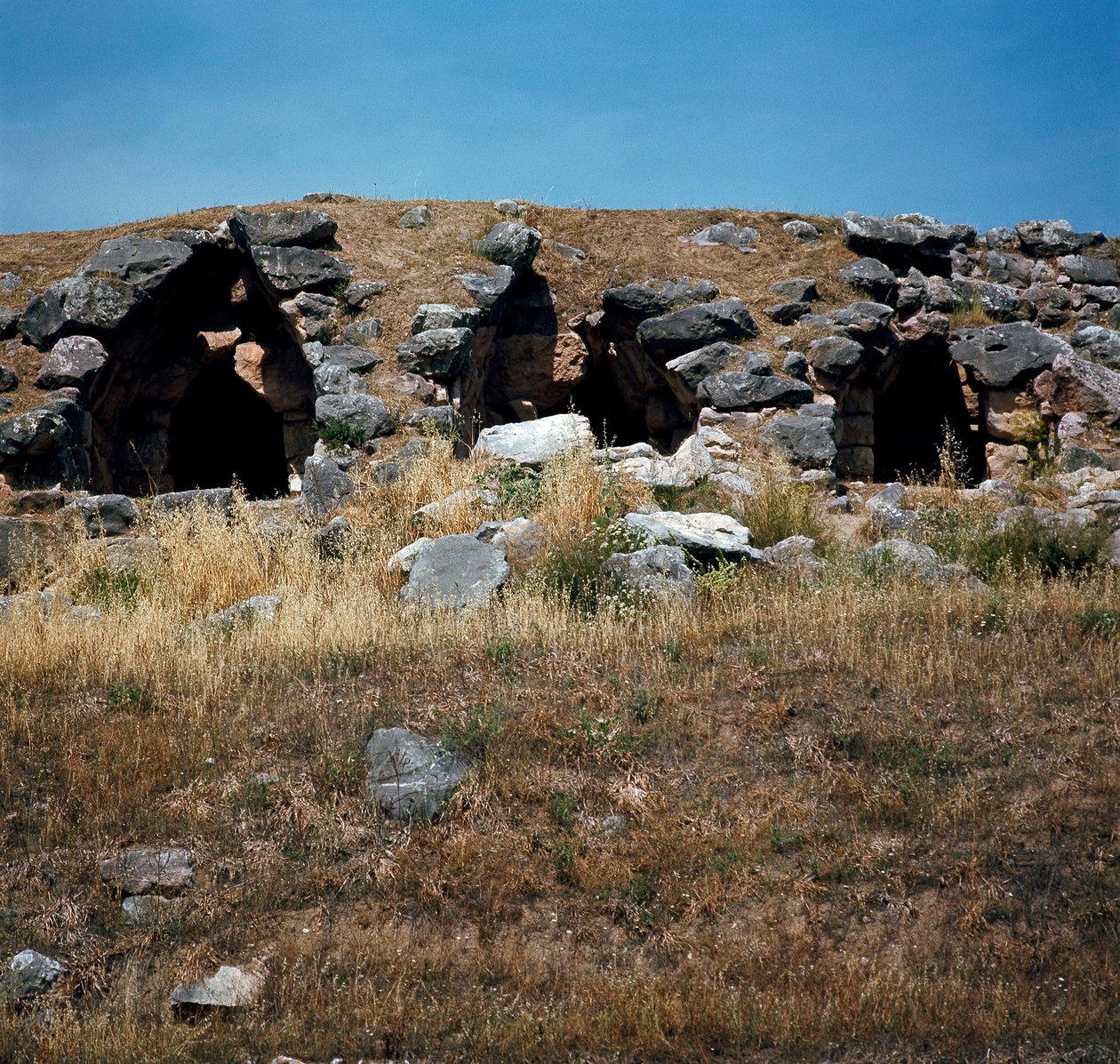 Mykénské umění: domy postavené v opevnění města Tirynthe, kolem roku 1200 před naším letopočtem. Řecko od Mycenaean