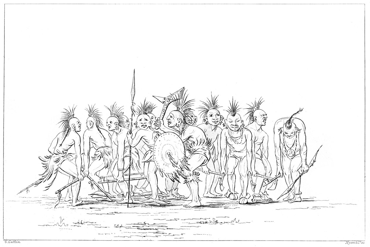Žebrácký tanec, Sac and Fox, Rock Island, Upper Mississippi, 1841. od Myers and Co