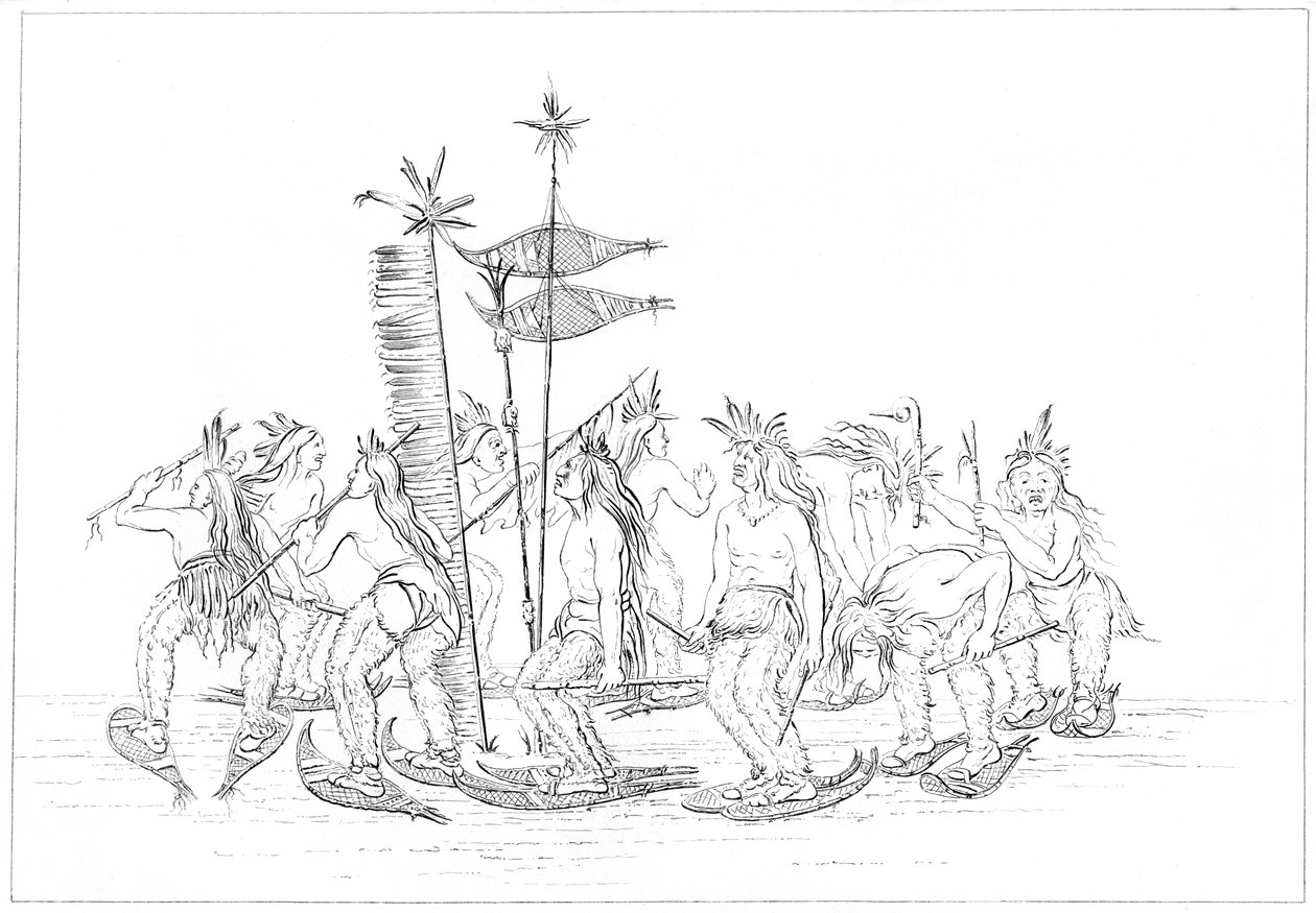 Tanec na sněžnicích Chippewa, 1841. od Myers and Co