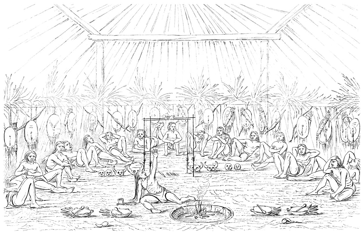 Medicínský muž a interiér teepee, 1841. od Myers and Co