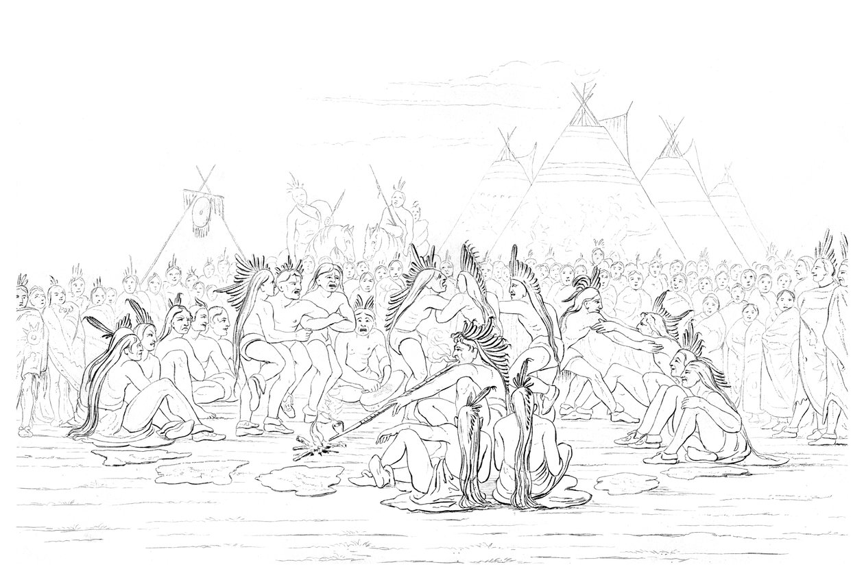 Indiánský dýmkový tanec, 1841. od Myers and Co