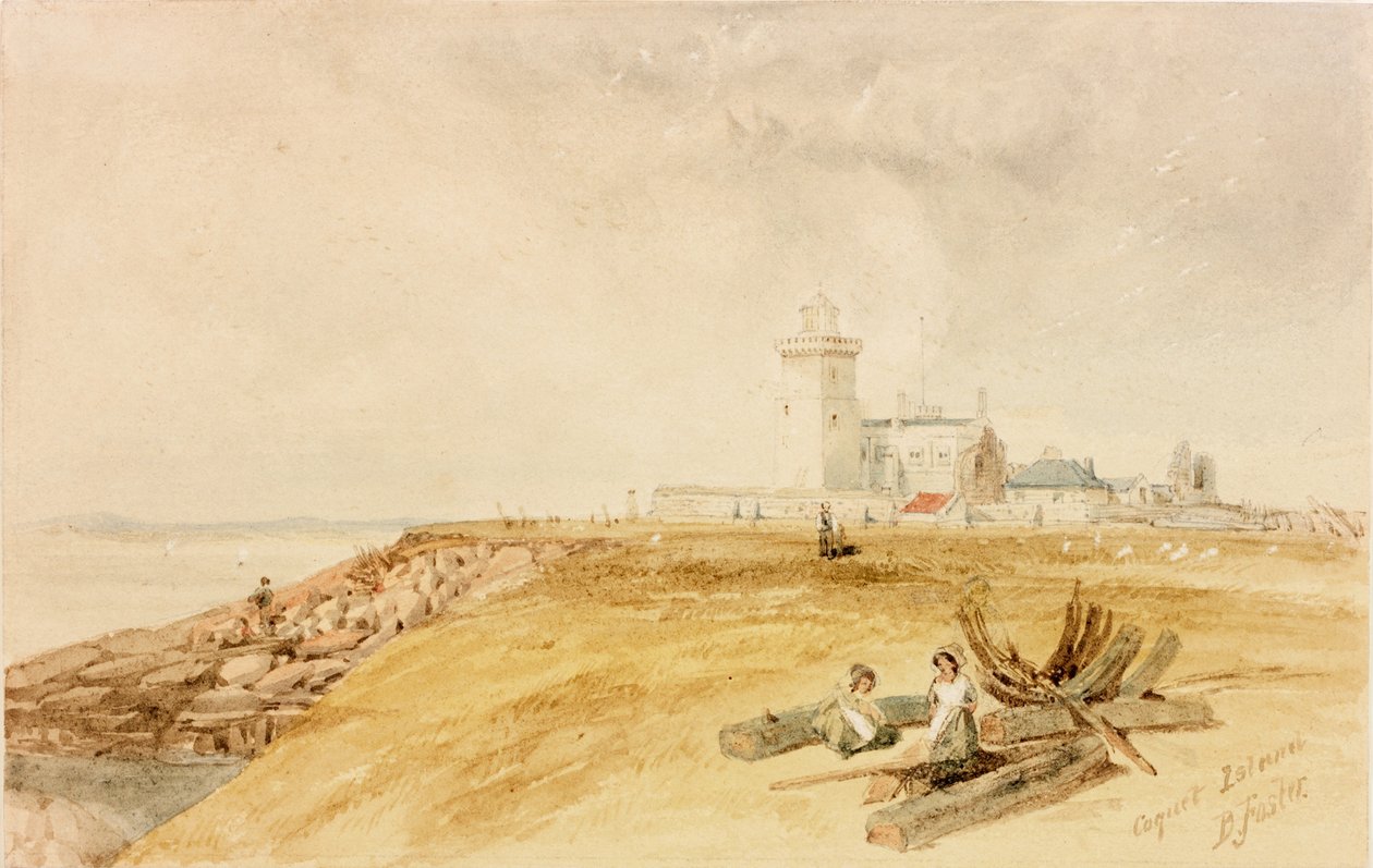 Koketní ostrov (tužka a akvarel na papíře) od Myles Birket Foster