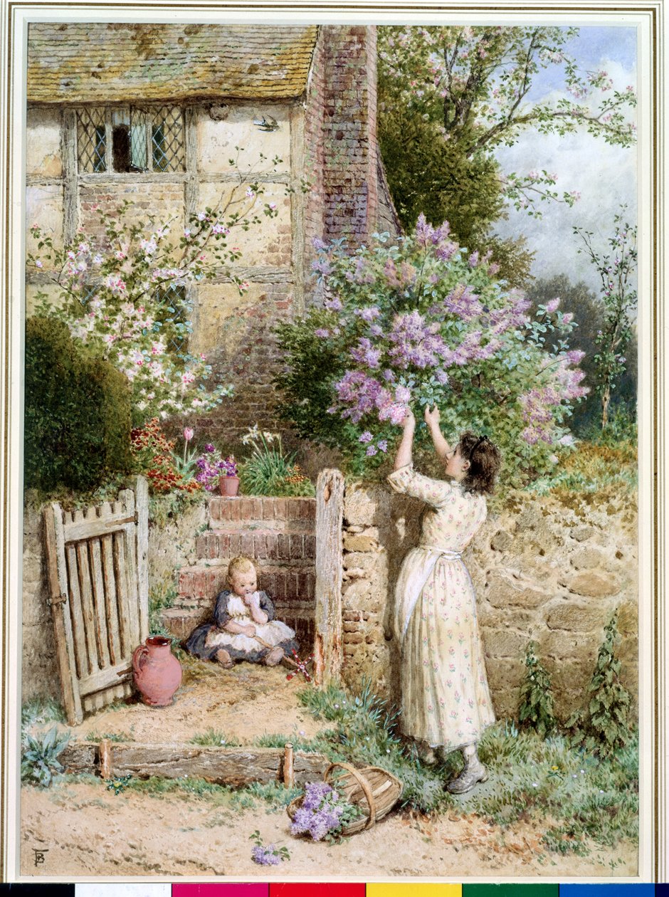 The Lilac Cottage (Wc a barva karoserie na papíře) od Myles Birket Foster