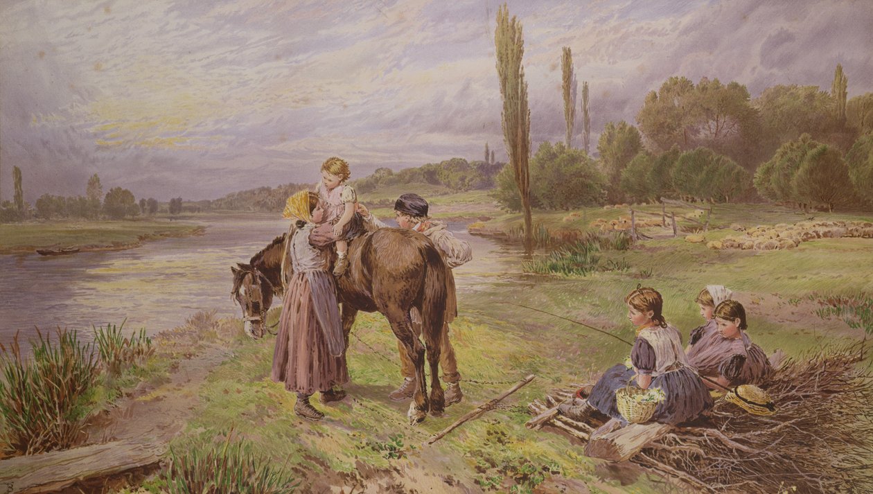Jízda na poníkovi, 19. století od Myles Birket Foster