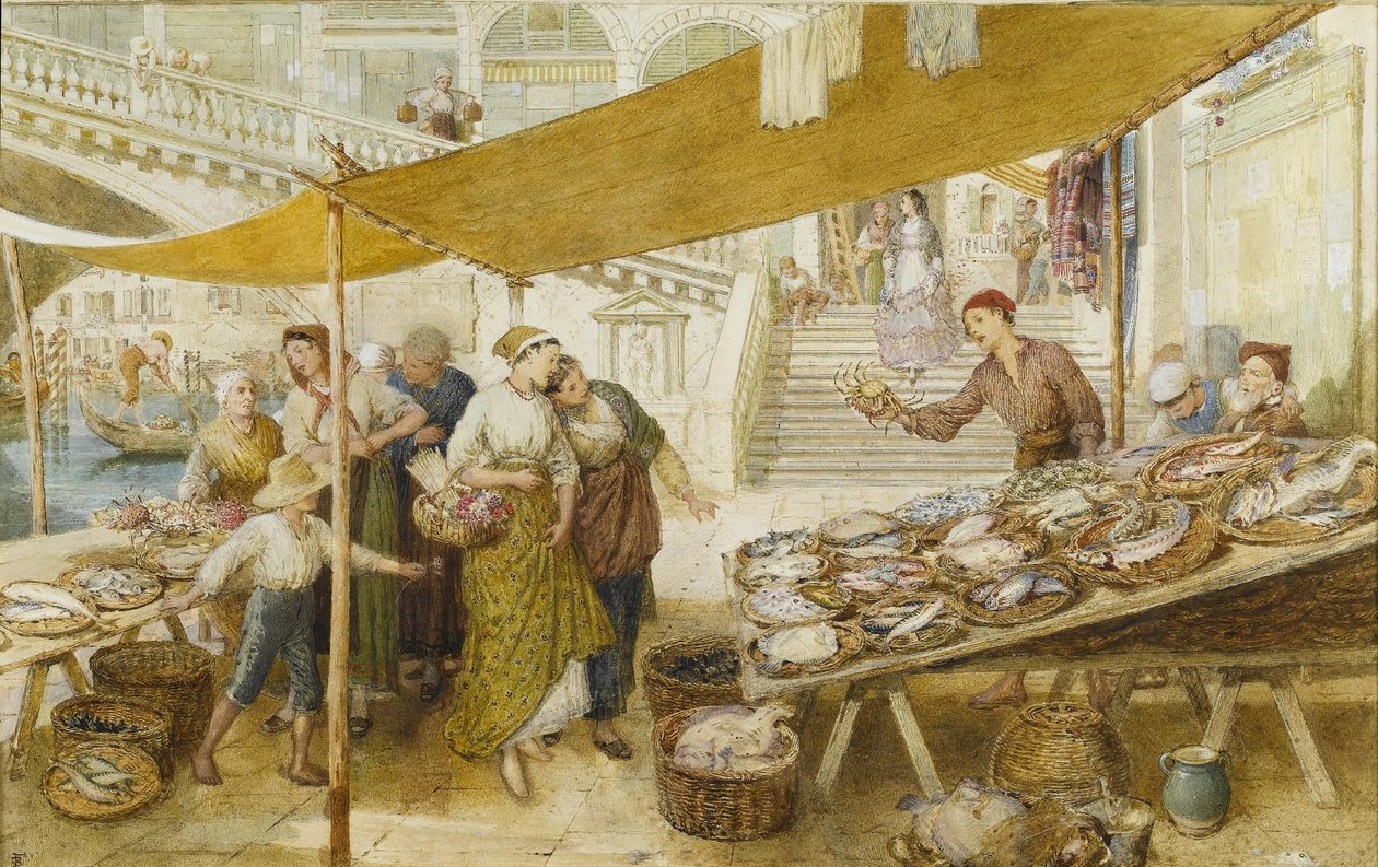 Rybí trh na schodech mostu Rialto od Myles Birket Foster