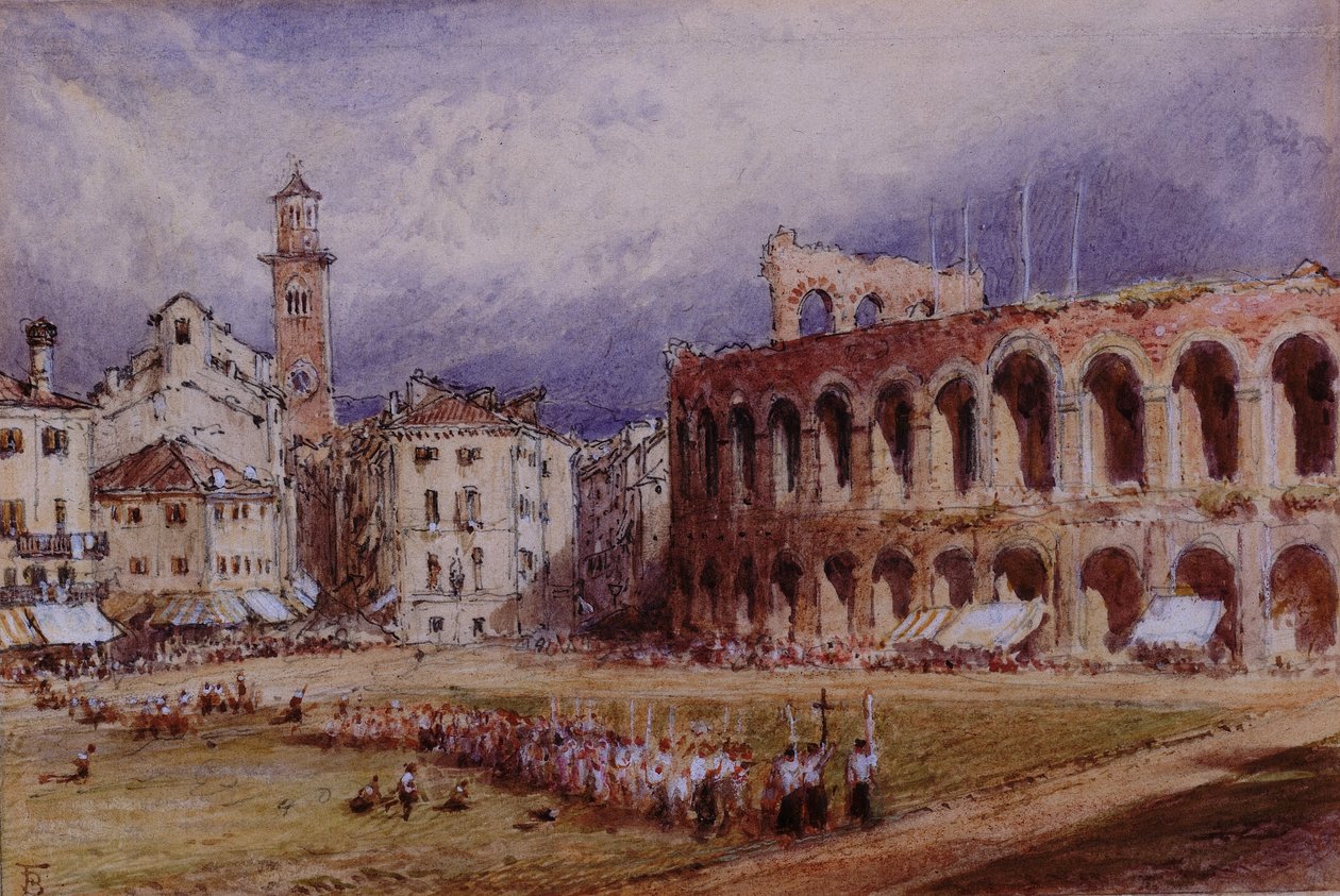 Verona (tužka a akvarel na kartě) od Myles Birket Foster