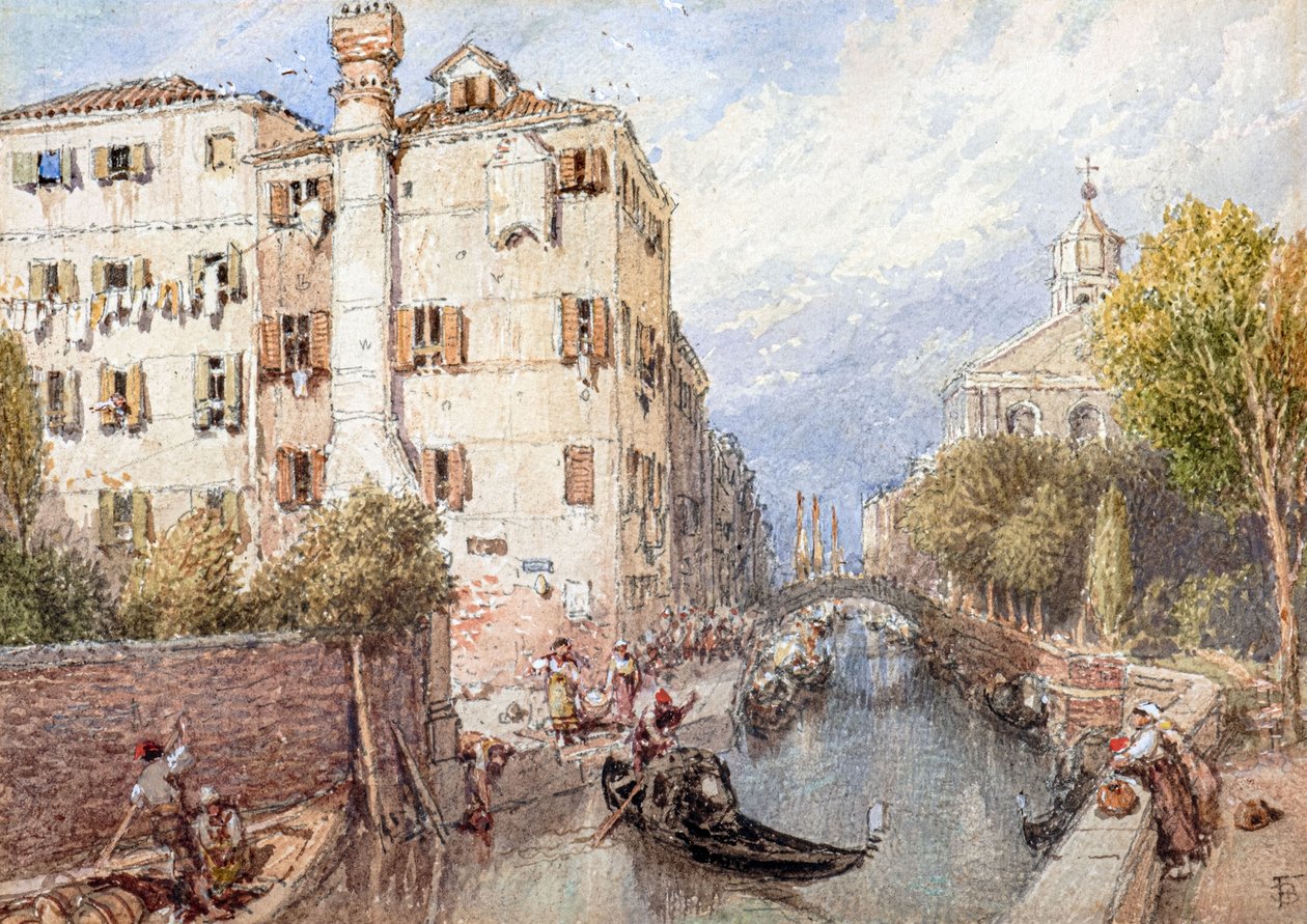 Boční kanál v Benátkách (akvarel) od Myles Birket Foster