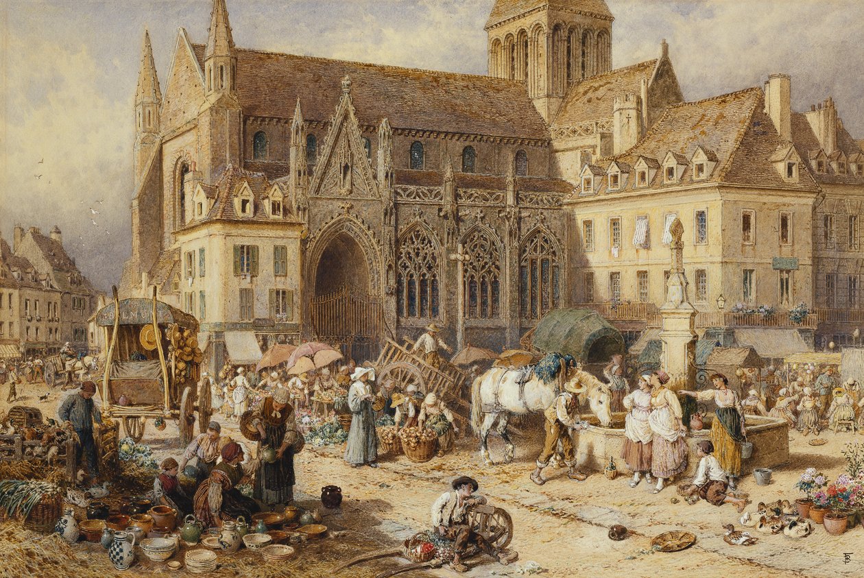 V Gervaise, Falaise: Market Day, od Myles Birket Foster
