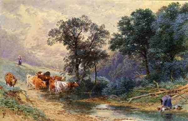 U potoka (akvarel na papíře) od Myles Birket Foster