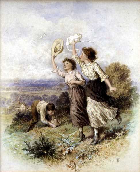 Chytání motýlů (akvarel na papíře) od Myles Birket Foster