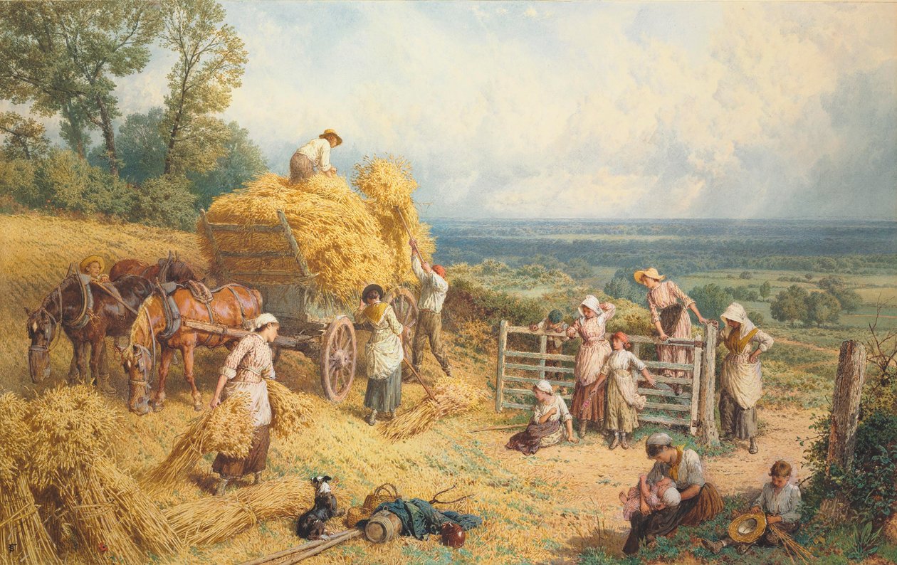 Čas sklizně (tužka a akvarel zvýrazněny tělovou barvou na papíře) od Myles Birket Foster